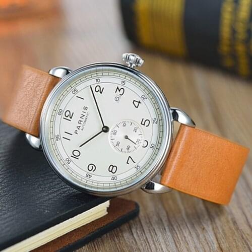 Casual Arrival Parnis 42mm White Dial Automatic Mechanical Mens Watch Sapphire Silver Case Men Watches otomatik erkek kol saati