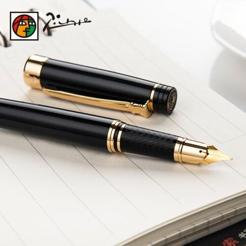 Pimio917 Luxury Pure Black with Gold Clip Fountain Pen 0.5mm Metal Iridium Nib Inking Pens with Original Gift Case Free Shipping