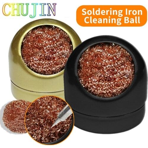 Cleaning Ball Iron Mesh Filter Cleaning Welding Desoldering Soldering Nozzle Tip Copper Wire Cleaner Ball Metal Box Clean Ball