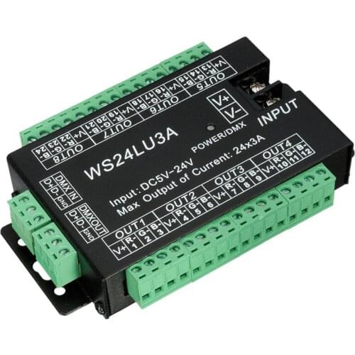 DC5-24V 24CH DMX Controller 24 Channel DMX 512 Decoder RGB Controller Decoder for RGB LED Strip Module Lights 24x3A WS24LU3A