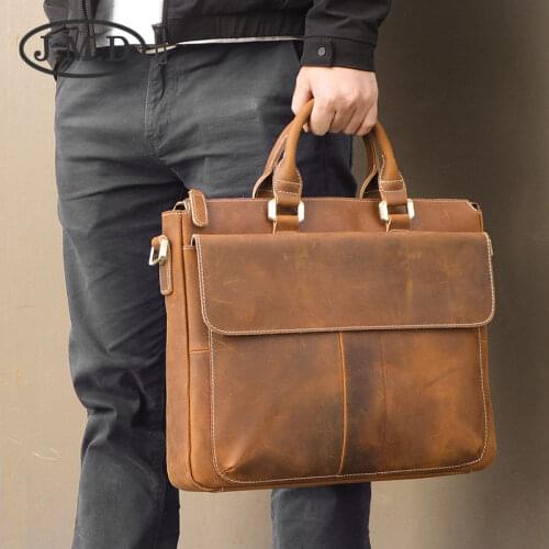 J. M.D Leather Mens Bag Retro Crazy Horse Leather Messenger Bag Portable Briefcase Computer Bag