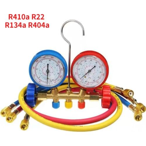 R410a R22 R134a R404a Manifold Gauge Hose Set HVAC A/C Refrigeration Device Tools Kit Brass Ac Dc Multi Tester