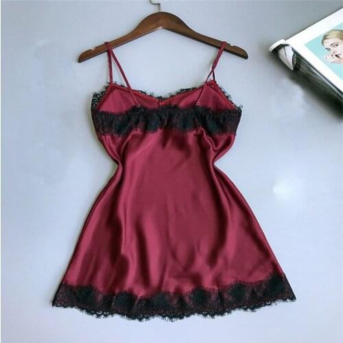 Hot Fashion Casual Home Nightgown Sexy Lingerie Women Lace Silk sleepwear Backless Spaghetti Strap Sleeveless Night Dress