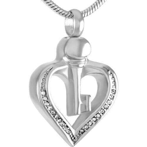 IJD9351 Stones Inlay Key in Heart Memorial Urn Necklace Tone Hot Selling Human Animal Ashes Container Keepsake Jewelry