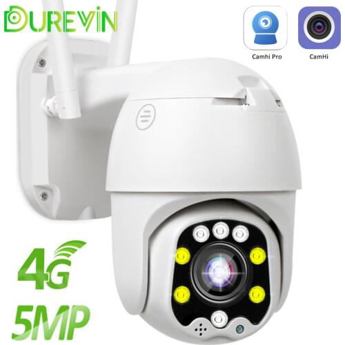 4G SIM Card IP Camera Wifi Outdoor 5MP HD PTZ Wireless Camera H.265 Speed Dome Security CCTV Surveillance Camera Camhi APP
