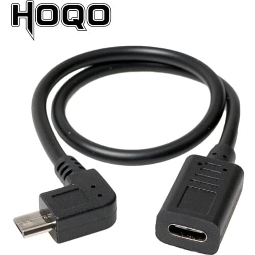 Left angle Micro USB Male to USB-C Female Cable 90 degree MicroUSB to USB Type C Female Cord Sync Data Charge Cabo for smarphone