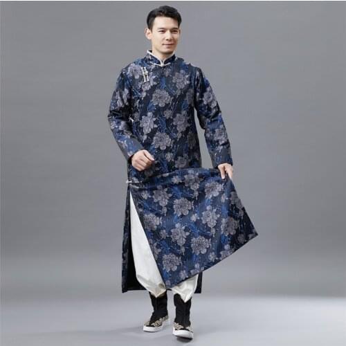 Chinese Traditional Tang Suit Long Robe oriental ethnic clothing Hanfu male Vintage Qipao gown stand collar vestido for men