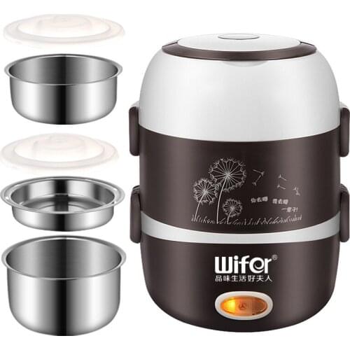 Mini Electric Rice Cooker Stainless Steel 2/3 Layers Steamer Portable Meal Thermal Heating Lunch Box Food Container Warmer