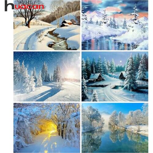 Huacan Diamond Painting Kit Winter River Scenery Home Decor Embroidery Cross Stitch Snow Forest Mosaic Crystal Diamond Art