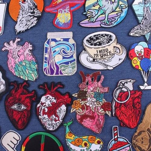 DIY Embroidery Patch Rock Heart Patches On Clothes Van Gogh Iron On Patches For Clothing Punk Biker Patch Applique Badge Stripe