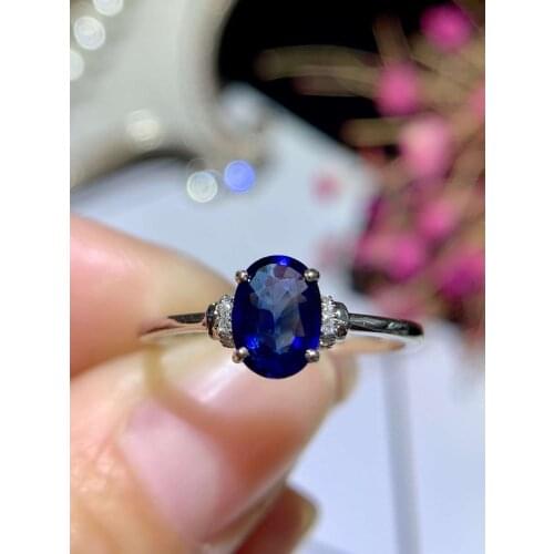 Real 18K Gold Ring Natural And Real Blue Sapphire Ring Gemstone Silver Ring For Women Wedding Ring