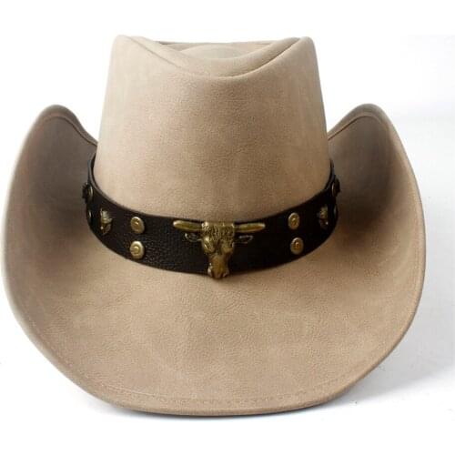 New Fashion Men Western Cowboy Hat With Punk Leather Bull Band For Gentleman Beach Sun Sombrero Hat