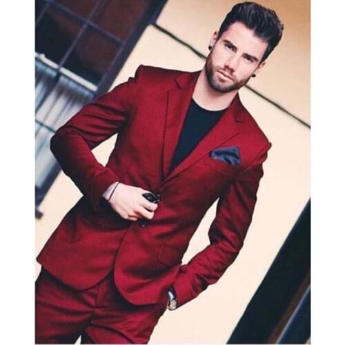 Latest Coat Pants Design Wine Red Notch Lapel Mens Suits Custom Made Fashion Terno Ropa Formal men suits (Jacket+Pants)