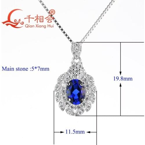 Customize fashion design pendant oval shape mulit color corundum necklace with 925 silver chain jewelry