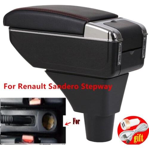 For Renault Sandero Stepway armrest box central Store content Storage box armrest box with cup holder ashtray USB interface