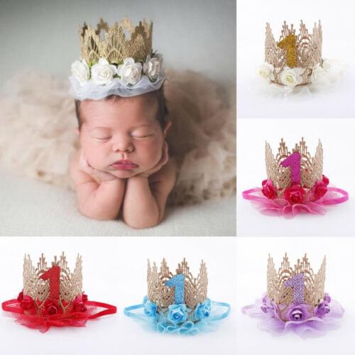 Lioraitiin Newborn Little Girl First Birthday Baby Headband Bling Crown Hairband Glitter Party Crown Baby Hair Headwear