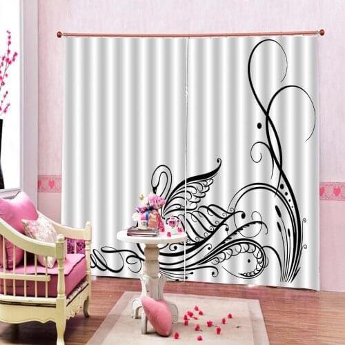Simple black flower curtains Luxury Blackout 3D Window Curtains For Living Room Bedroom Customized size