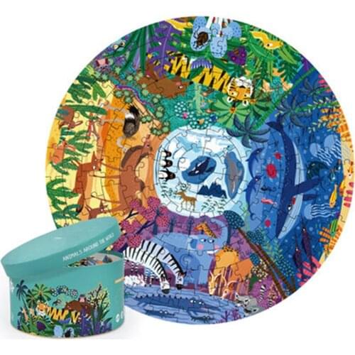 Early childhood education enlightenment educational decompression toy 150p world animal puzzle baby paper 4-5 years old gift