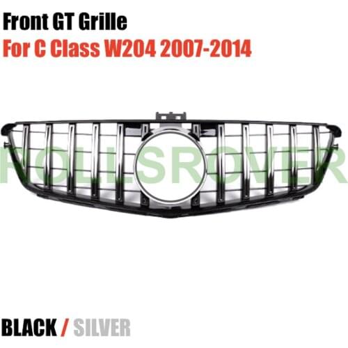 ROLLSROVER Front Bumper GT Grille Grill For C Class W204 2007-2014 Black Silver