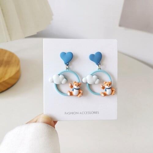Cute bear earrings small fresh blue girl love cloud earrings