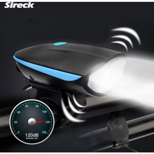 Sireck Bike Light Waterproof Bicycle Head LED Flashlight With Bell Multifunction Cycle Lamp MTB Cycling Light Bike Accessories
