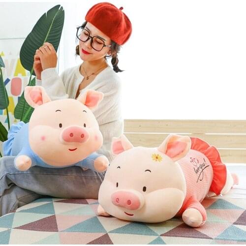 70cm/100cm Funny Dressed Pink/Blue Pig Stuffed Doll Lying Plush Animals Toy Kids Birthday Gifts