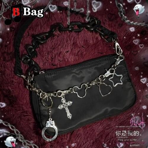 Womens Girl shoulder bag Punk metal pendant Handbag Y2K female Metal chain underarm Bag messenger bag Satchel Gothic