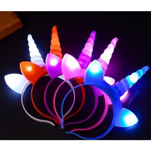 Glow unicorn headband children adults light up led cartoon headbands Christmas Halloween party luminous flashing hairband favor