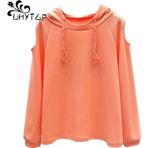 UHYTGF New hoodies spring autumn sweatshirt women fashion strapless casual thin top female hooded pullover elegant girl coat 981