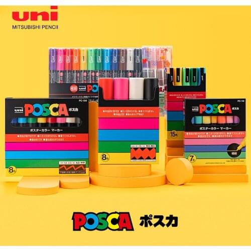 UNI PC 3M|5M|8K|17K|POP Pen POSCA Hand-painted Pen Set Poster Advertising Marker Round Square Head Color Graffiti Pen DIY