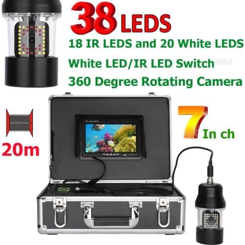 7 Inch 20m Underwater Fishing Video Camera Underwater Ice Fish Finder IP68 Waterproof 38 LEDs 700 TVL 360 Degree Rotating Camera