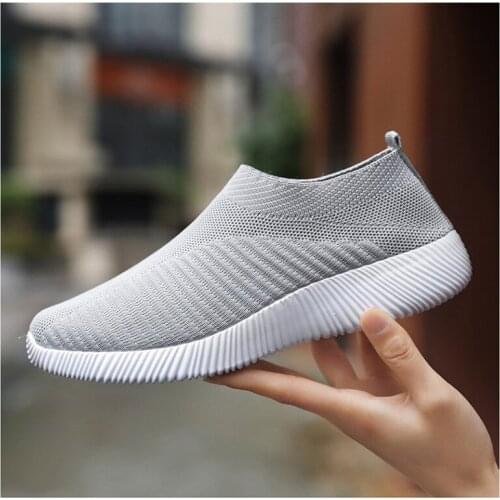 Women Flats Shoes Plus Size 43 Breathable Mesh Platform Sneakers Women Slip on Soft Ladies Casual Shoes Woman Knit Sock Flats