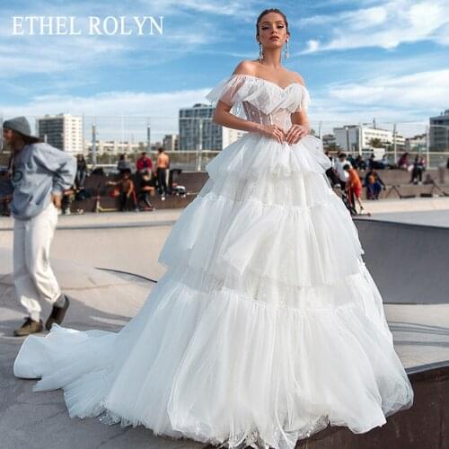 ETHEL ROLYN A-Line Wedding Dress 2021 Ruffles Off the Shoulder Shining Stars Sexy Sweetheart Beaded Bridal Gown Vestido De Noiva