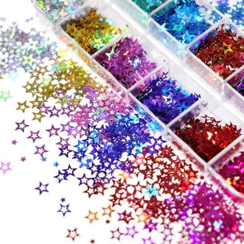 Starry Holographic Nail Art Glitter Flakes Hollow Stars Sequins For Nail Design Laser Gold Silver Paillette Nails Accessories