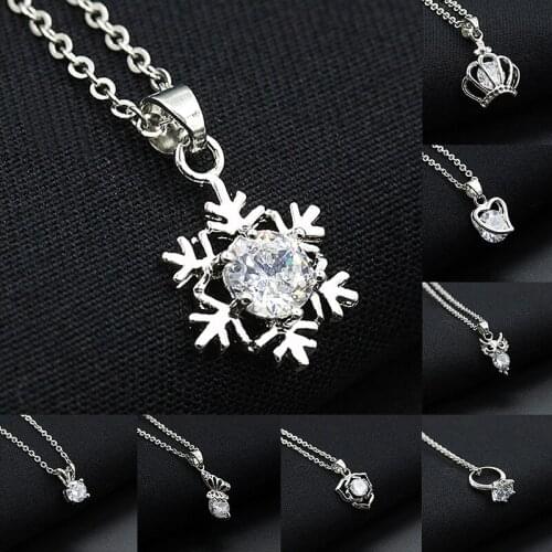 10 piece/lot Women Crystal Owl Necklaces Silver Chain Hollow Heart Pendants Snowflake Crown Butterfly Charm Choker Jewelry