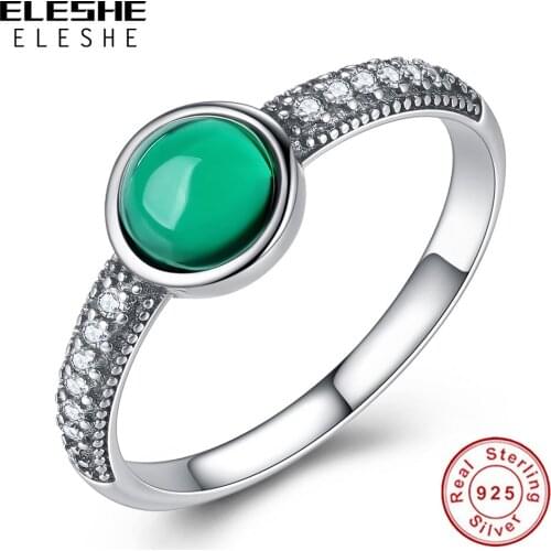 2018 Trendy 925 Sterling Silver Green Stone Finger Ring For Women Luxury Crrystal Zircon Ring Silver 925 Jewelry Gift