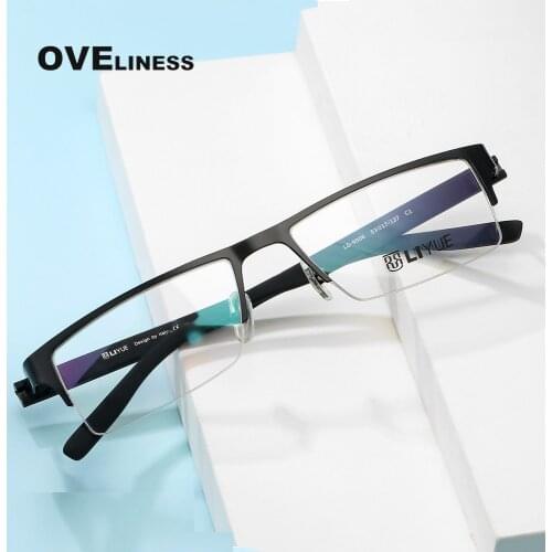 2021 Square mens eyeglasses frames eye glasses frame for men Optical Fashion Myopia Prescription Half Metal Spectacles eyewear