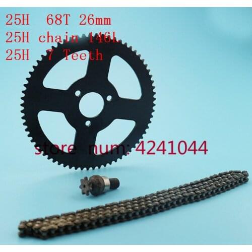 25H Chain 146 Links, 25H 68 teeth Rear Sprocket ,7 teeth sprocket shaft For Electric tricycle Mini moto Pocket Bike ATV Quad