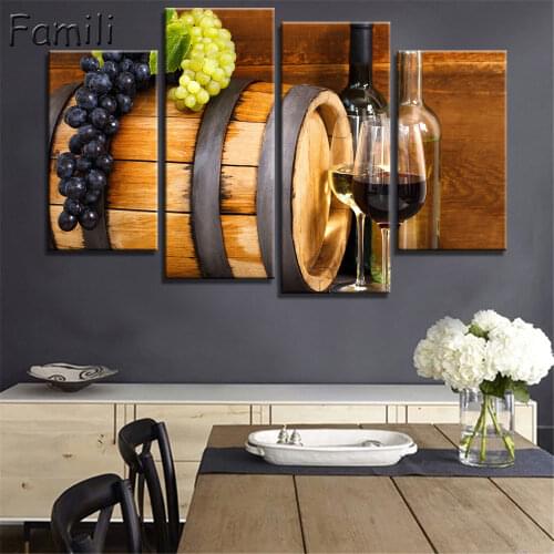 4pcs Picture canvas painting wall Wine With Cigar Canvas Prints Modern Painting Wall Art Paintings for Room and Kitchen Decorati