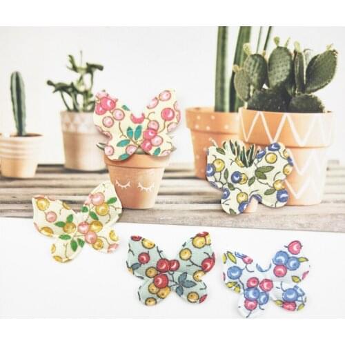 50Pcs/LOT 3.2*2.5CM Print Cherry Butterfly Padded Appliques For DIY Headwear Hair Clips Band Decor Clothes Sewing Supplies Patch