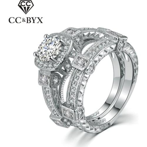 CC Ring For Women Fashion Jewelry Luxury Double CZ White Gold Color Rings Romantic Bridal Wedding Engagement Bijoux CC1100