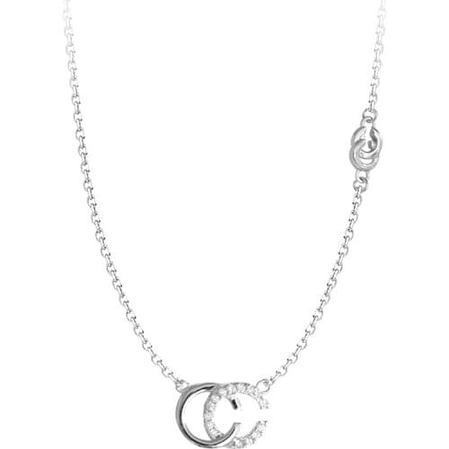 Simple Cubic Zirconia CC Letters Pendant Necklace For Women 925 Sterling Silver Chain Choker Necklaces Wedding Collares Jewelry