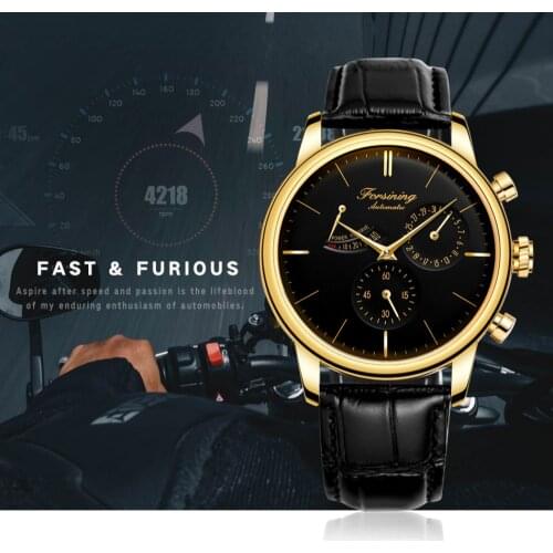 Forsining Luxury New Business Men Genuine Leather Automatic Watches Multifunction Mechanical Clock Male Wristwatch Relogio