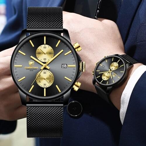 Mens Watches CHEETAH Fashion Quartz Watch for Men Luxury Stainless Steel Chronograph Waterproof Wristwatch Relogio Masculino