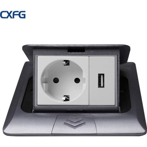 CXFG Quick Pop-Up Floor Socket All Aluminum Surface Concealed Plug Eu Standard Information 2-Port USB Floor Charging Socket