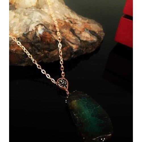 Dr Stone Natural Stone Women 'S Agate Stone Rose Gold plated Necklace KRB173 372868349