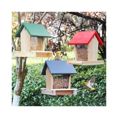 Wooden Bird Feeder Outdoor Hanging Bird Food Box for Guiding Birds Rainproof Field Alms Feeder Garden Balcony Villa Bird FoodBox