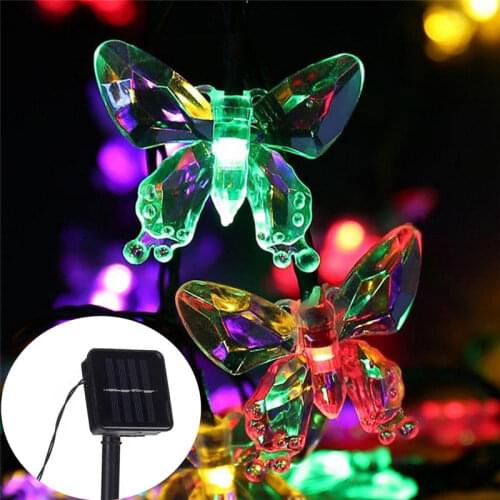 50/30 Led Solar Powered Butterfly Fiber Optic Fairy String Lights Waterproof Christmas Outdoor Garden Holiday Decoration Lights