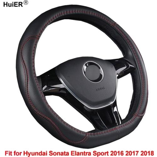 HuiER D Shape Car Steering Wheel Cover PU Leather For Hyundai Sonata Elantra Sport 2016 2017 2018 Comfortable Car Styling