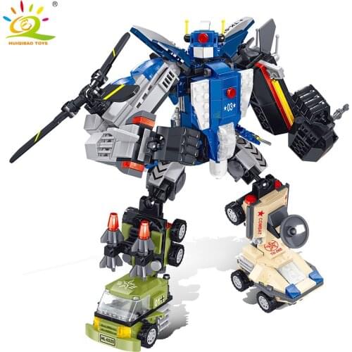 HUIQIBAO 6in1 699PCS Military Transformation Robot Building Block City Car Truck Boat Mecha Construction Bricks Toy For Children
